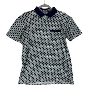Consequence Polo Shirt Mens Medium Blue Geometric Short Sleeve 100% Cotton